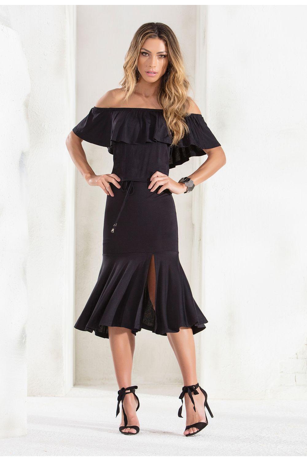 Vestido Lado Avesso Midi Preto Carmim Modas