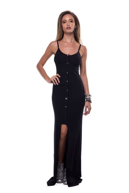 vestido malha longo preto