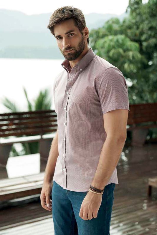 Camisa Individual Comfort Manga Curta Vinho Carmim Modas