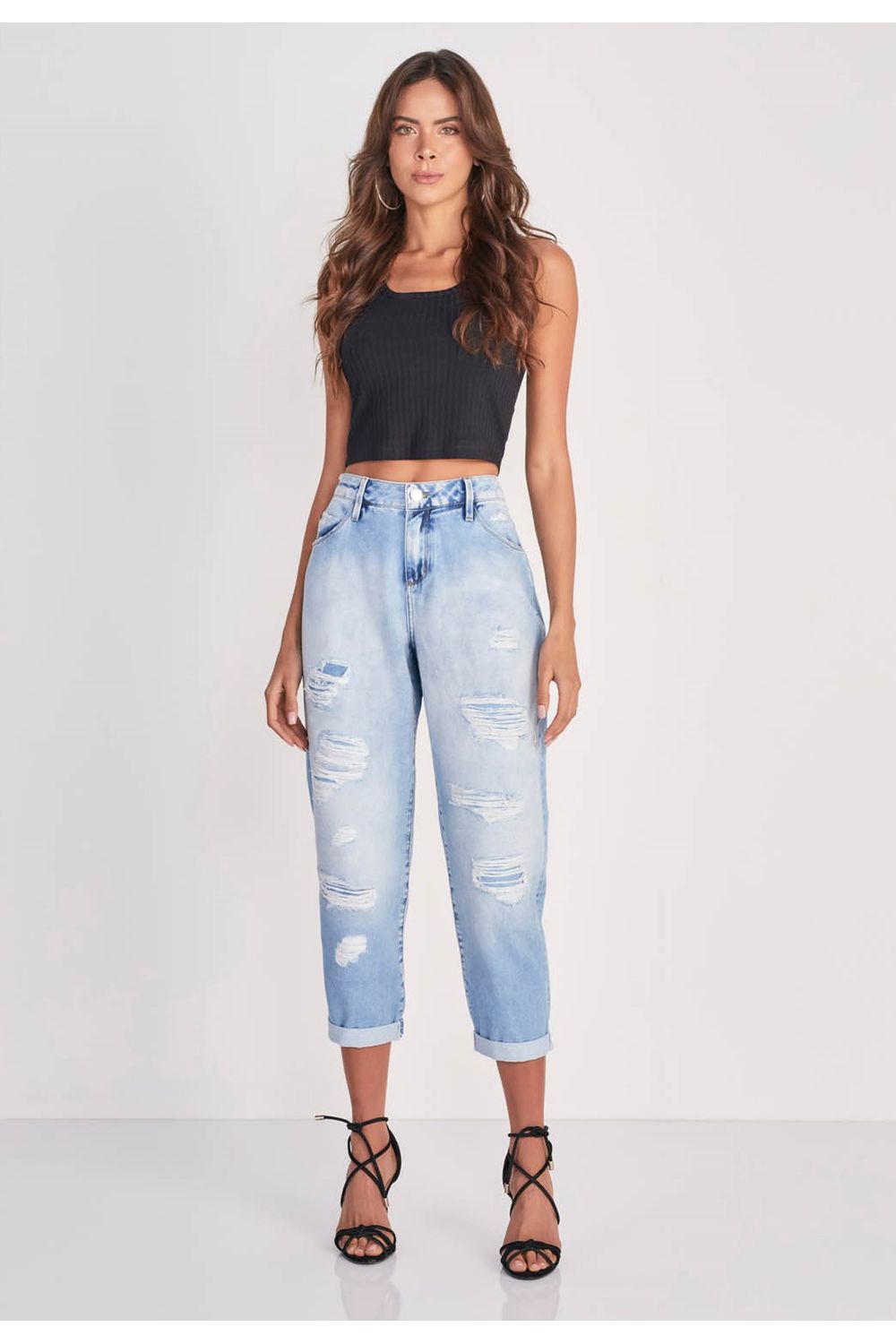 Calça Jeans Mom com Cadarço Plus Size