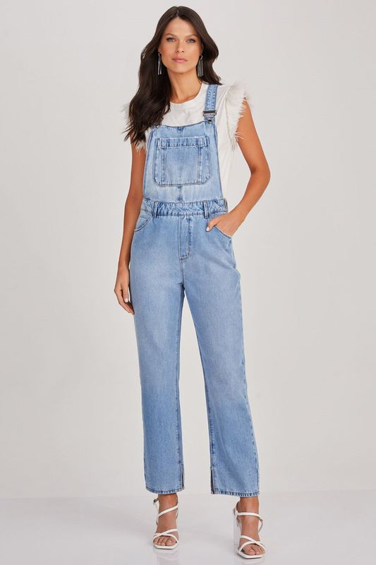Macacão Jardineira Lado Avesso Jeans Azul Claro - Garm Store