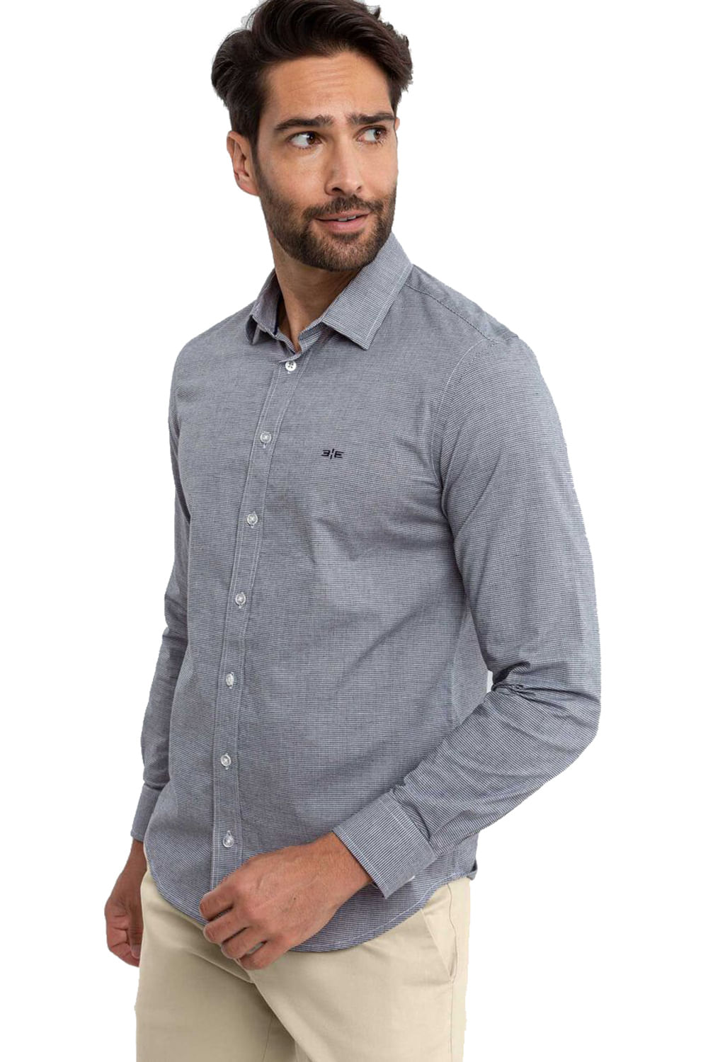 Camisa xadrez de algodão stretch com mangas curtas (Azul-marinho) - Homens