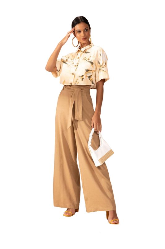 Calça Pantalona Linho Feminina Calça De Linho Bege Calça Feminina